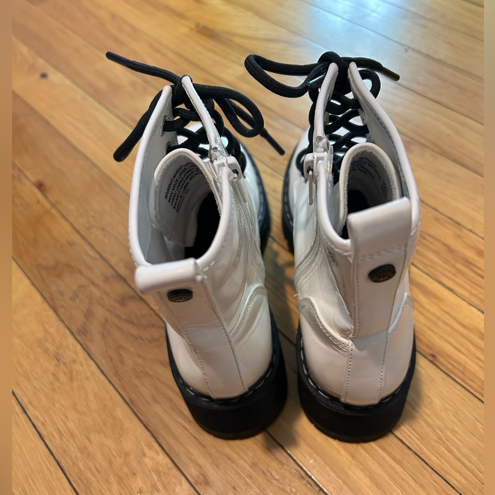 White and Black Lace-Up Boots - Picture 3 of 5